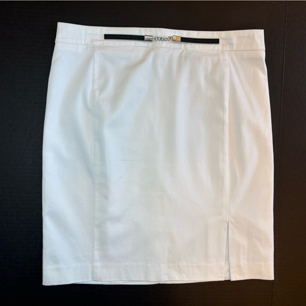 Metaphor white pencil skirt belt accented cotton blend size 8